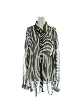 Versace Gianni Vintage Zebra Sheer Silk Shirt Black White Long Sleeve 52